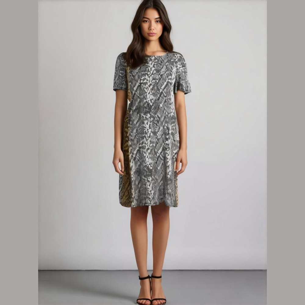 ALEXANDRA‎ + Oak python print short sleeve dress size medium Neutral Stretch - Picture 2 of 11